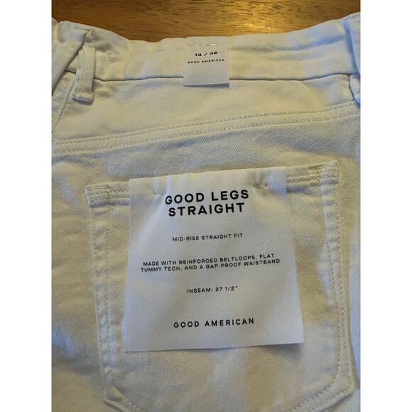 Good American Good Legs Straight Mid-Rise Jeans, Color White, Size 14 - Picture 7 of 8